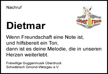 Traueranzeige von Dietmar  von Gmünder Tagespost