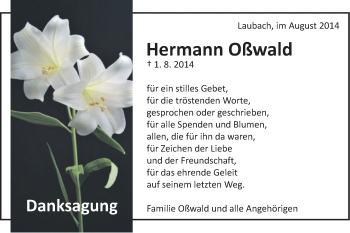 Traueranzeige von Hermann Oßwald von Schwäbische Post