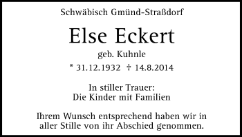 Traueranzeige von Else Eckert von Gmünder Tagespost