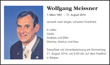 Traueranzeige von Wolfgang Meissner von Gmünder Tagespost