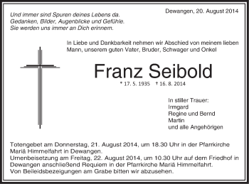 Traueranzeige von Franz Seibold von Schwäbische Post