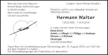 Traueranzeige von Hermann Walter von Gmünder Tagespost