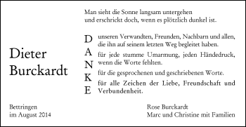 Traueranzeige von Dieter Burckardt von Gmünder Tagespost