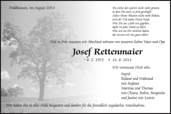 Traueranzeige von Josef Rettenmaier von Schwäbische Post
