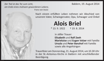 Traueranzeige von Alois Briel von Schwäbische Post