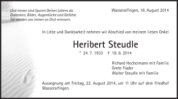 Traueranzeige von Heribert Steudle von Schwäbische Post
