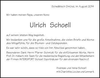 Traueranzeige von Ulrich Schoell von Gmünder Tagespost
