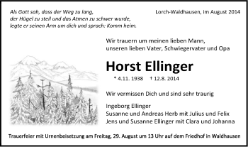 Traueranzeige von Horst Ellinger von Gmünder Tagespost
