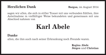 Traueranzeige von Karl Abele von Gmünder Tagespost