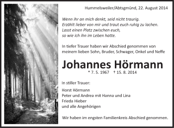 Traueranzeige von Johannes Hörmann von Schwäbische Post