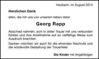 Traueranzeige von Georg Rapp von Gmünder Tagespost