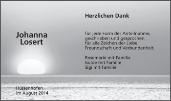 Traueranzeige von Johanna Losert von Gmünder Tagespost