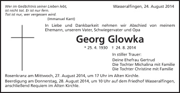 Traueranzeige von Georg Glowka von Schwäbische Post