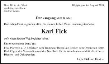 Traueranzeige von Karl Fick von OstalbTrauer