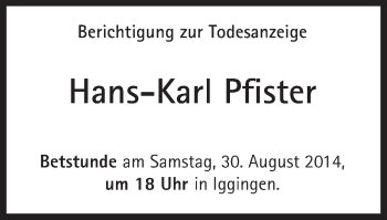 Traueranzeige von Hans-Karl Pfister von OstalbTrauer