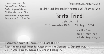 Traueranzeige von Berta Friedl von OstalbTrauer