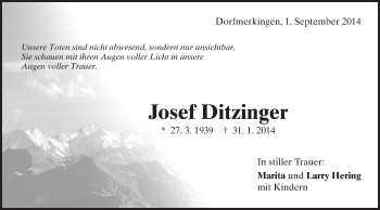 Traueranzeige von Josef Ditzinger von Schwäbische Post