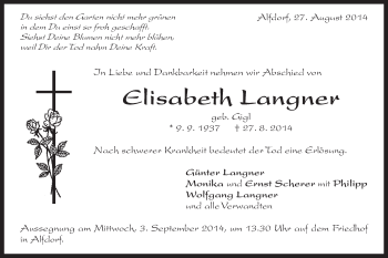 Traueranzeige von Elisabeth Langner von Gmünder Tagespost