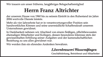 Traueranzeige von Franz Altrichter von Schwäbische Post