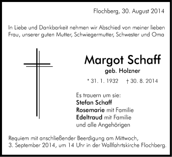 Traueranzeige von Margot Schaff von Schwäbische Post
