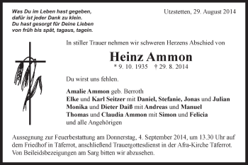 Traueranzeige von Heinz Ammon von Gmünder Tagespost