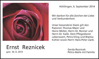 Traueranzeige von Gerda Reznicek von Schwäbische Post