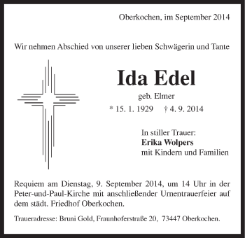 Traueranzeige von Ida Edel von Schwäbische Post
