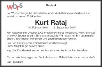 Traueranzeige von Kurt Rataj von Schwäbische Post