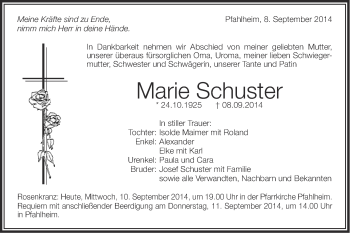 Traueranzeige von Marie Schuster von Schwäbische Post