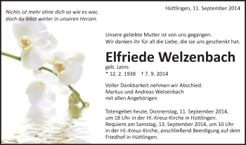 Traueranzeige von Elfriede Welzenbach von Schwäbische Post