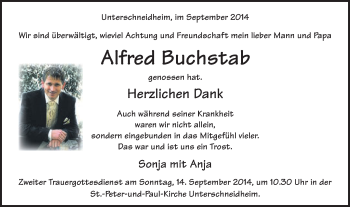 Traueranzeige von Alfred Buchstab von Schwäbische Post