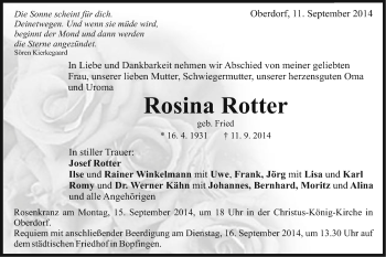 Traueranzeige von Rosina Rotter von Schwäbische Post