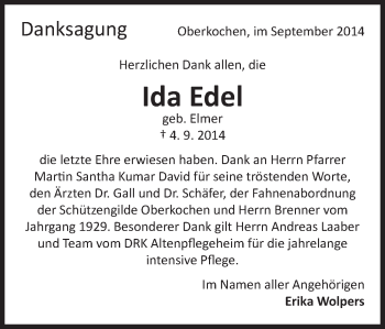 Traueranzeige von Ida Edel von Schwäbische Post