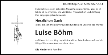 Traueranzeige von Luise Böhm von Schwäbische Post