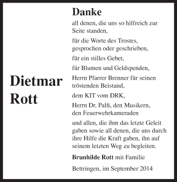 Traueranzeige von Dietmar Rott von Gmünder Tagespost