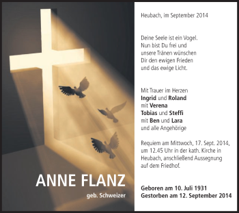 Traueranzeige von Anne Flanz von Gmünder Tagespost