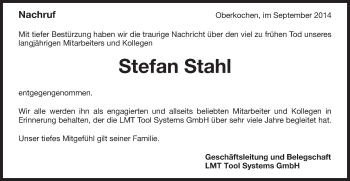 Traueranzeige von Stefan Stahl von Schwäbische Post