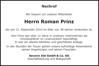 Traueranzeige von Roman Prinz von Gmünder Tagespost