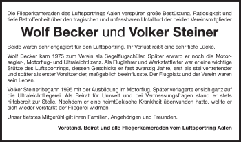 Traueranzeige von Wolf und Volker  von Schwäbische Post