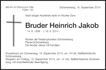 Traueranzeige von Heinrich Jakob von Schwäbische Post
