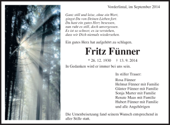 Traueranzeige von Fritz Fünner von Gmünder Tagespost