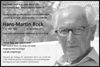Traueranzeige von Hans-Martin Bock von Schwäbische Post
