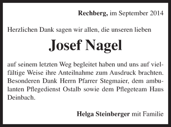 Traueranzeige von Josef Nagel von Gmünder Tagespost