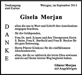 Traueranzeige von Gisela Morjan von Gmünder Tagespost
