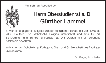 Traueranzeige von Günther Lammel von Schwäbische Post