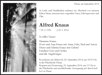 Traueranzeige von Alfred Knaus von Schwäbische Post