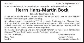 Traueranzeige von Hans-Martin Bock von Schwäbische Post