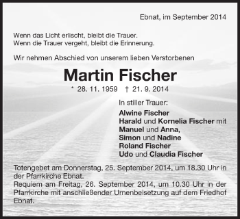 Traueranzeige von Martin Fischer von Schwäbische Post