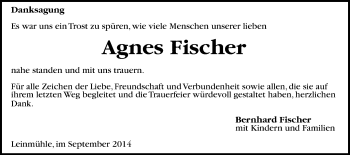 Traueranzeige von Agnes Fischer von Gmünder Tagespost
