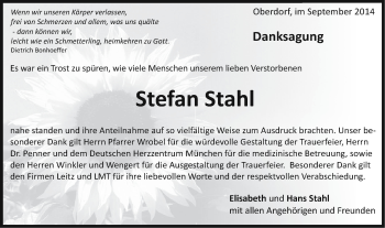 Traueranzeige von Stefan Stahl von Schwäbische Post